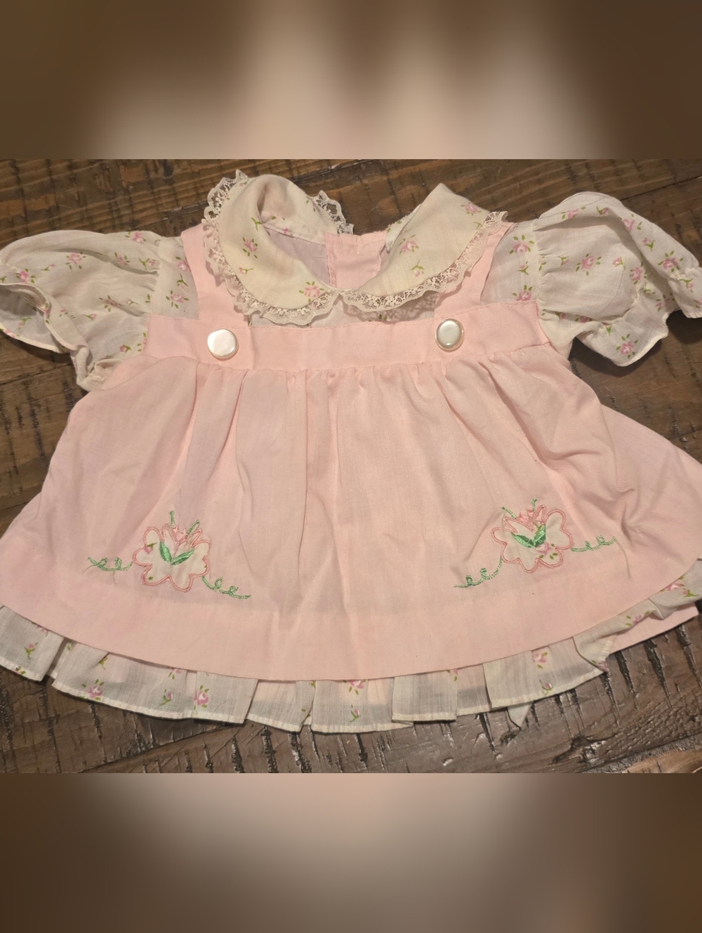 Vintage Tiny Tots Originals Pink Floral Infant Dress Peter Pan Collar Pinafore